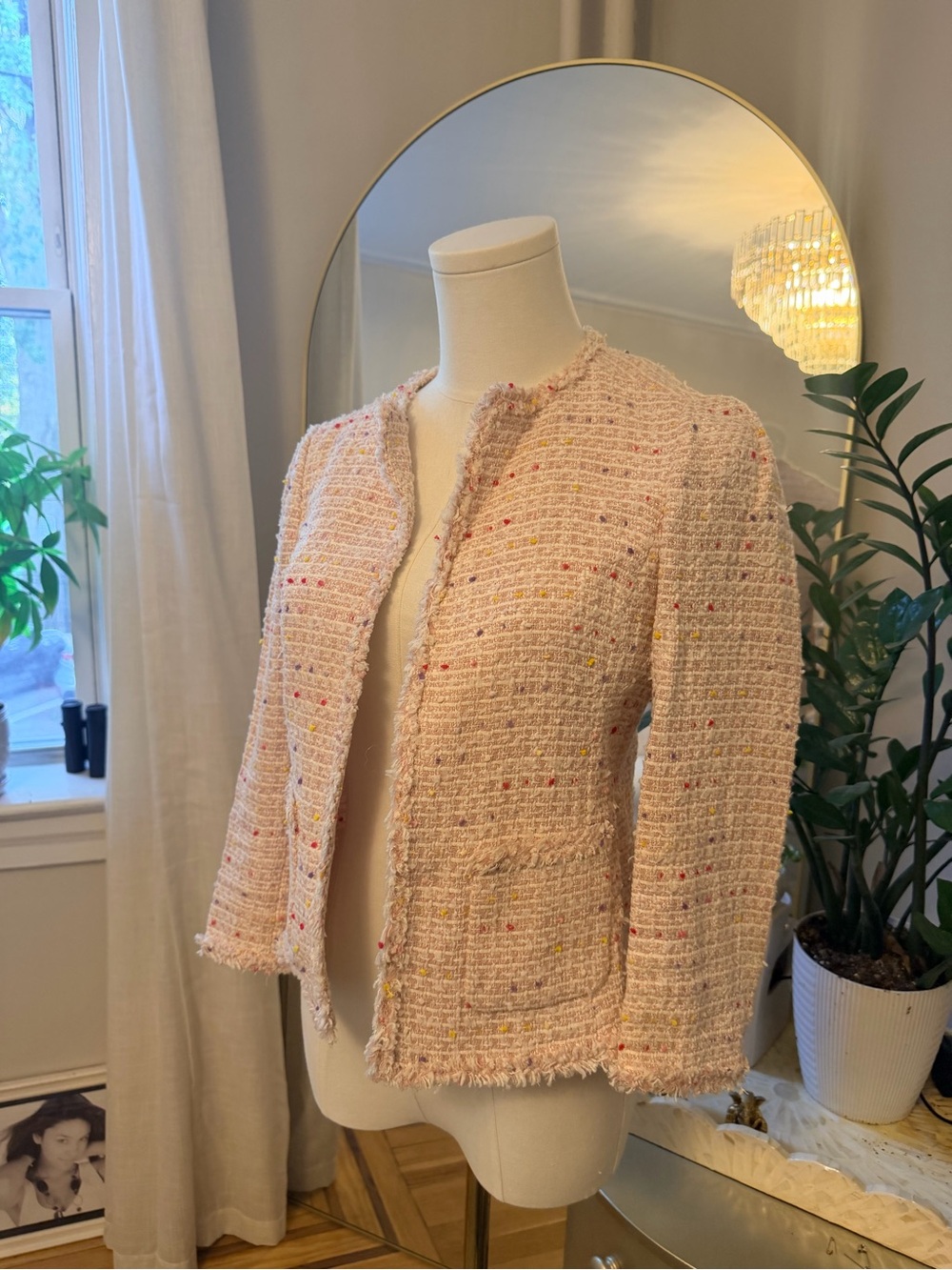 Women's Pink Tweed Open Jacket
